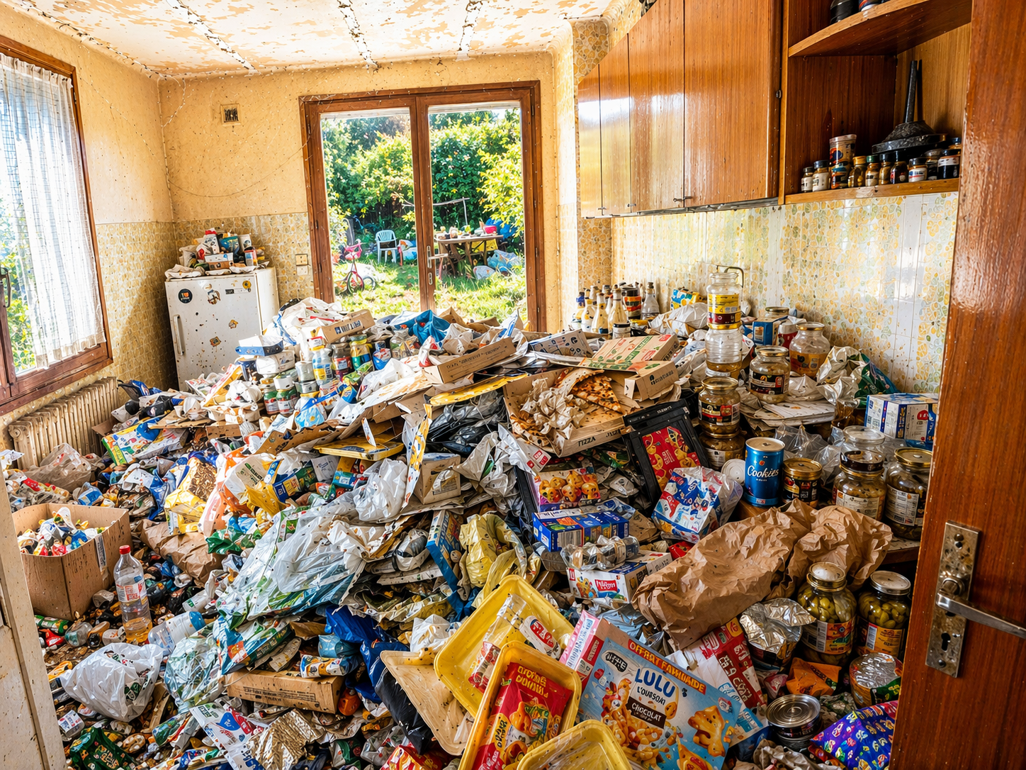 Cuisine fortement encombrée nécessitant un nettoyage spécialisé